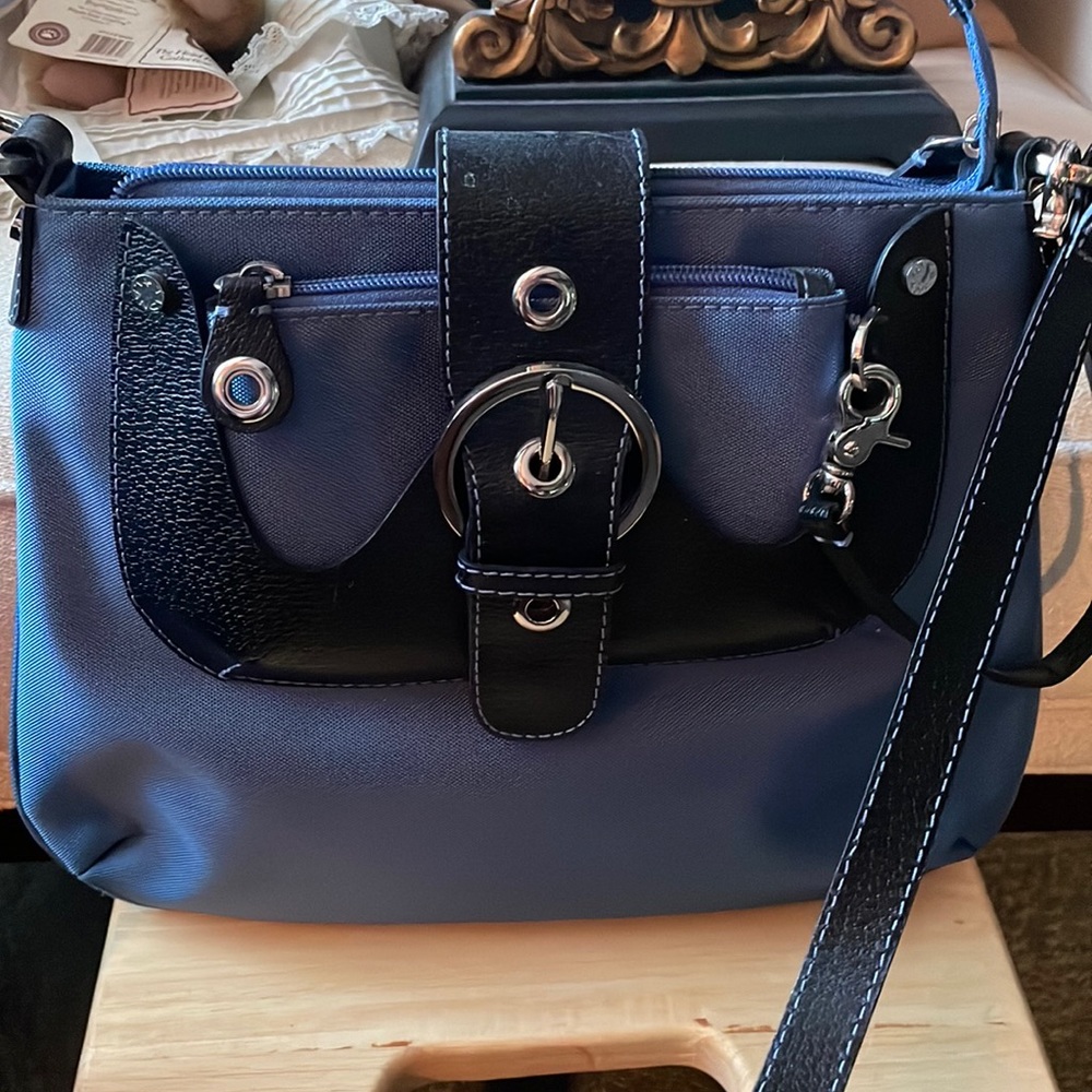 Lancel Blue & Black Cross Body Purse with Detachable Wristlet